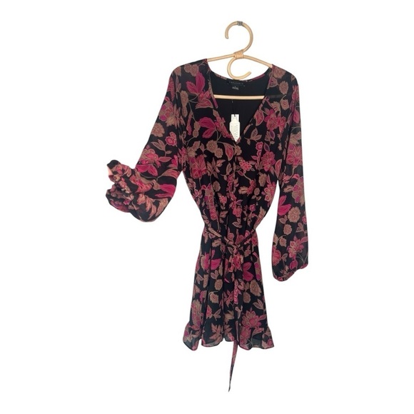 Sanctuary Floral Print V-Neck Long Sleeve Mini Dress Sensation Chiffon Dress - Picture 5 of 15